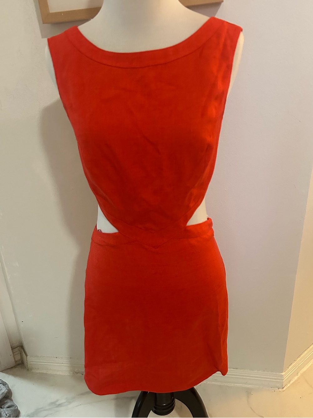 Socapri Linen Viscose Dress Cutouts Coral Orange Italy 38 0 Mini Open Back Sexy